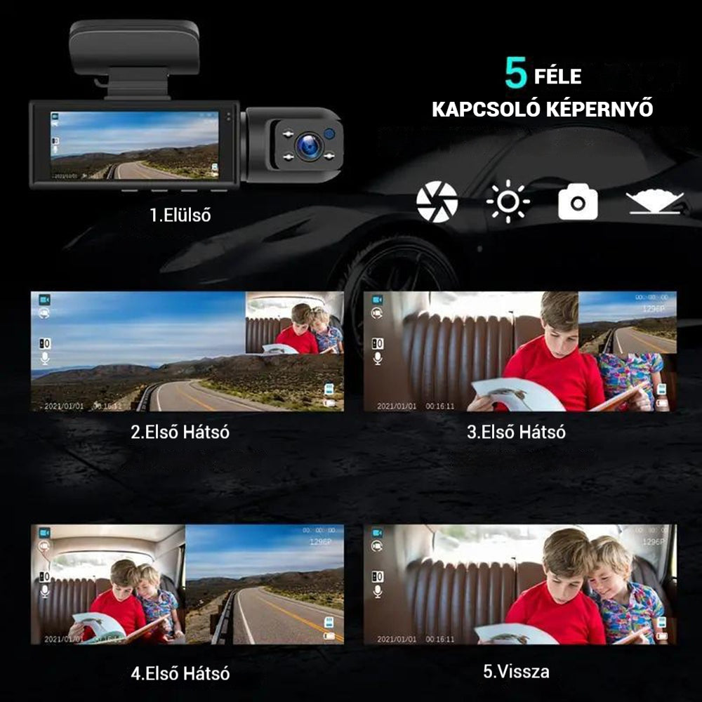 Tri-view autós kamera (elöl és hátul + belső tér)