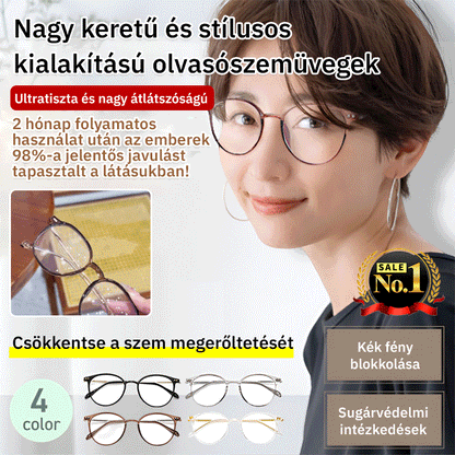 Divatos, ultra-tiszta, nagy keretes olvasószemüveg