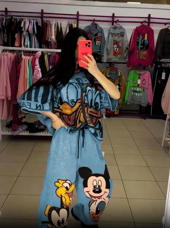 Donald kacsa és Mickey egér témájú felső és nadrág szett