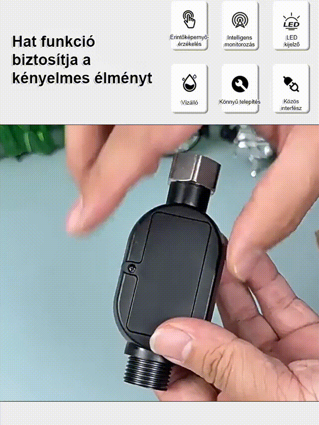 Intelligens vízálló zuhanyfej hőmérséklet-kijelzővel