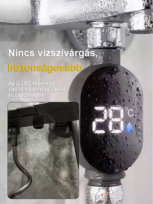 Intelligens vízálló zuhanyfej hőmérséklet-kijelzővel