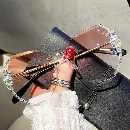 😎Vintage Rimless Rhinestone napszemüveg 🎉divat márka tervező napszemüveg 🥳divat retro vágó lencse gradiens napszemüvegek
