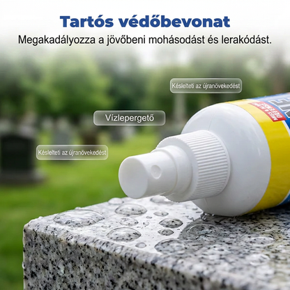 🔥🧼 Sírkő helyreállító és tisztító spray – 🌿 pH-semleges formula, eltávolítja az algákat és zuzmókat, biztonságos gránit, márvány és mészkő esetén 👼💕
